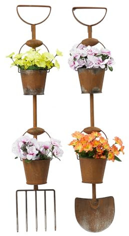 Coopers of Stortford - Set of 2 Rustic Garden Outdoor Tool Hanging Leaning Staked Planters
