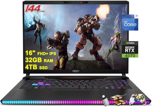 MSI Raider GE68HX - Laptop para juegos de 16 pulgadas FHD+ IPS 144Hz Intel 24-core i9-14900HX 32GB RAM 4TB SSD GeForce RTX 4070 RGB retroiluminada Thunderbolt4 USB-C Dynaudio FHD IR cámara de
