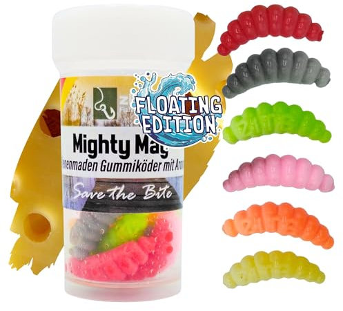 Zite Fishing Mighty Mag Floating Edition - Auftreibende Gummiköder Forellen-Angeln - Künstliche Bienenmade - UV-Aktiv - fängige Farbauswahl - Knoblauch- & Käsearoma (Schock Mix Käse)