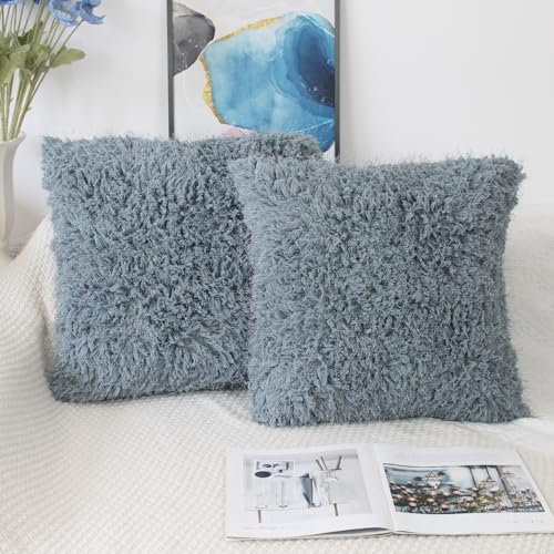 OYIMUA Kissenbezug 40x40 Blue 2er Set Flauschig Plüsch Deko Kissenbezüge Quadratisch Kissenhülle Kuschelkissen Felloptik Luxus Sofakissen Weich Fellkissen Deko Aesthetic Couchkissen