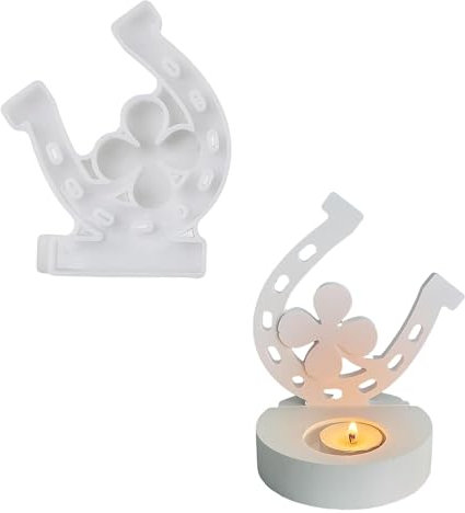 QIUMING Kerzenhalter Herz Silikonform Einschieber Silikon Gießform Kerzenhalter Silikonformen Gießformen Gießformen Silikon Teelichthalter für Heimdekor Urlaubsdekoration (Hufeisen)