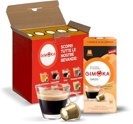 Gimoka, bebida soluble de CEBADA - 50 Cápsulas de Aluminio - Compatibles con Máquinas de Café Nespresso* para uso doméstico - Producido en Italia - 5 paquetes de 10