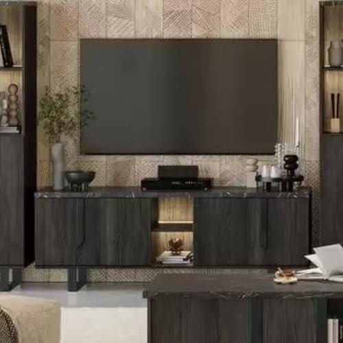 Mobile porta TV con 4 ante colore palissandro nero 165x49x60h cm - Zaira