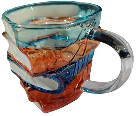 Buch-Tasse Handbemalt, Glas Tasse 3D | Splitterfeste handgefertigte Dekoration für Büro Bibliothek Wohnzimmer