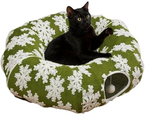 A Tunnel Per Gatti Sotto L'albero Di Natale – Velluto Di Cotone | A Tunnel Per Gatti Di Natale E Gonna Per Albero | Cerchio Giocattolo Accogliente A Forma Di Ciambella Tunnell Per Gio