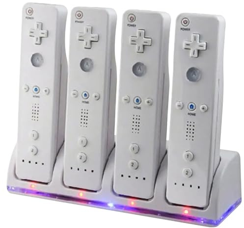 Chargeurs de Batterie Station de Charge 4 en 1 à Ports Multiples avec 4 Batteries Rechargeables et câble USB pour télécommande Wii et Wii U (contrôleurs Non Inclus), chargeurs télécommande, Access