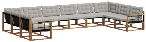 vidaXL Outdoor-Sofagarnitur mit Kissen 10 pcs Natürlich und Hellgrau, Gartenmöbel Set, modernes Sofa für draußen, ergonomisches Design, bequemer Sitzplatz, stilige Couch für den Patio