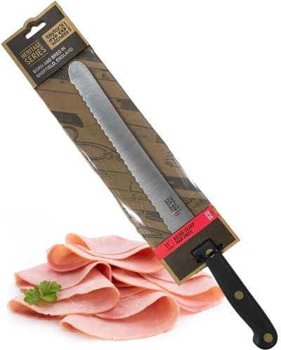 Taylors Eye Witness Made in England Heritage Range Ham Slicing Knife - 25cm|10in High Carbon Stainless Steel Razor Sharp, Full Tang Blade. Hard Wearing, Hand Finished, Triple Brass Rivet Handle