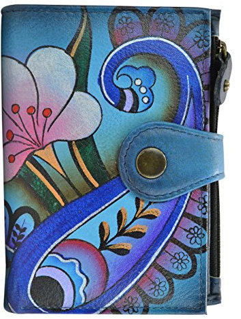 Anna by Anuschka Damen dames portemonnee echt leer Handgemaltes Original Kunstwerk, Denim Paisley Floral, Einheitsgröße EU