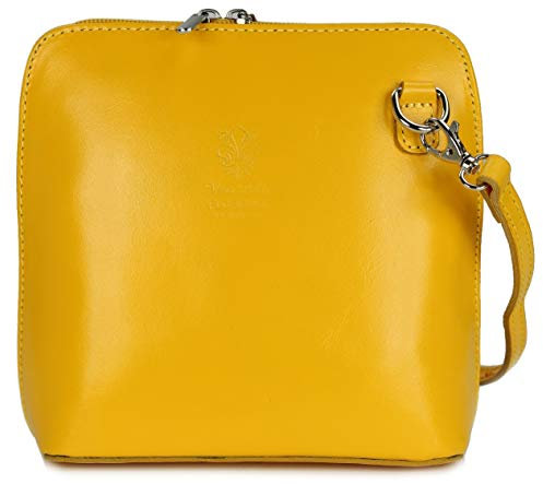 Belli italienische Ledertasche Damen Umhängetasche klein Handtasche Schultertasche Abendtasche in gelb - 17x16,5x8,5 cm (B x H x T)