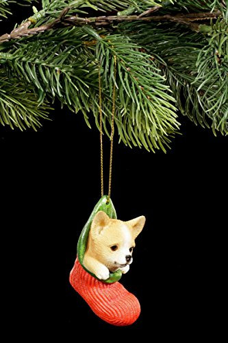 Christbaum Schmuck Hunde Figur | Chihuahua Welpe im Strumpf | Weihnachtsbaum Anhänger Deko Kugel