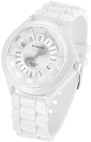 Taffstyle Unisex Armbanduhr Analog Quarz mit Silikon-Armband Metall Sportuhr Damen Herren Uhr Weiß