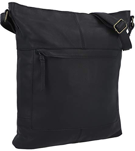 Gusti Leder Umhängetasche – Maola Shopper Damen Handtasche aus echtem Rindsleder in Schwarz, Vintage-Look mit Reißverschluss, geräumig für Büro, Alltag & Uni, passt für 13-Geräte