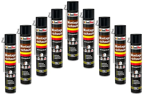Isolbau B2 Montageschaum mit Aussprührohr - PU-Bauschaum für Montage, Isolierung, Abdichtung, Innen & außen - 9 x 750 ml