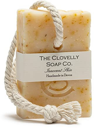 Clovelly Soap Co Natural Handmade Soap on a rope Bar (Unscented, 100g) For all skin types.