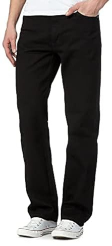 Mens Original 100% Cotton Jeans Plain Straight Leg Heavy Duty Denim Wash Boys Jean Classic Designer Stretch Fit Casual Work Wear Zip Fly Belt Loop Pants Pocket Trosuers Sizes 30-50(Black, 44/33)