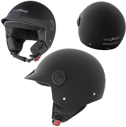 A-Pro Motorradhelm Quad Roller Offenes Jet Helm Custom ECE 22 06 Polierten Schwarz Matt M