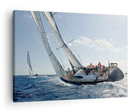 Bilder auf Leinwand Segelschiff Meer Leinwandbild mit Rahmen 70x50cm Wandbilder Dekoration Wohnzimmer Schlafzimmer Küche Deko Klein Wanddeko Bild Wand Kunstdruck Art Wall Decor Canvas AA70x50-4032