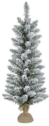 Pencil Christmas Tree Artificial Snow Covered Green Pine Jute Fabric Base 90cm