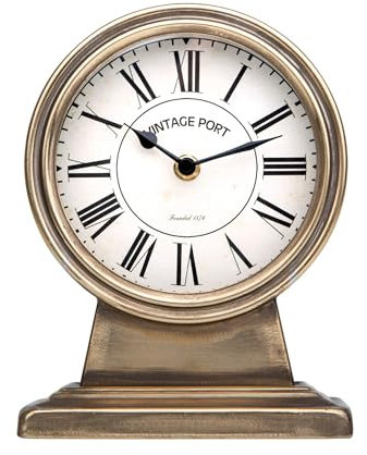 NIKKY HOME Vintage Gold Kaminuhr, geräuschlos, Nicht tickend, batteriebetrieben, rustikal, Tisch-, Schreibtisch-Regal-Uhr für Wohnzimmerdekoration