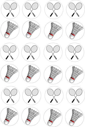 cdb Badminton 24 Iced Cake Toppers Icing Cupcake Topper Edible Fairy Cake Bun Frosting Round