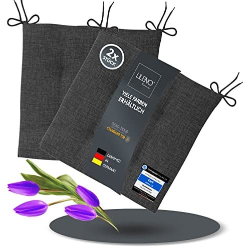 LILENO HOME 2er Set Stuhlkissen Anthrazit (40x40x4,5 cm) - Sitzkissen für Gartenstuhl, Küche oder Esszimmerstuhl - Bequeme UV-beständige Indoor u. Outdoor Stuhlauflage als Stuhl Kissen