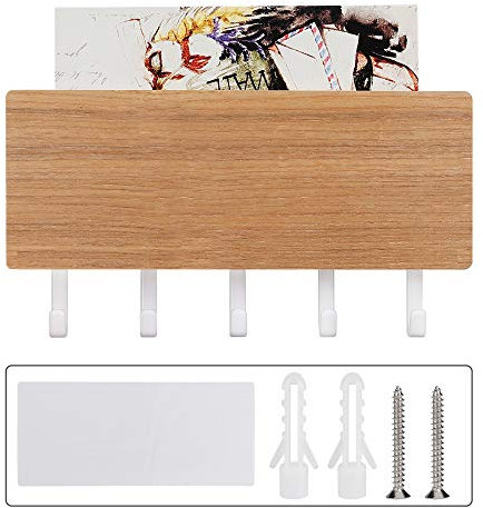 Schlüsselbrett Holz mit Ablage Briefhalter Wandmontage mit 5 Haken Schlüsselhalter Wand für Ordentliche Aufbewahrung von Notizen für Wand Haus Flur