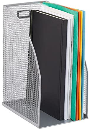 Relaxdays 4 x Stehsammler Metall, DIN A4, Stehordner breit, Mesh, Zeitschriftensammler Büro, HBT: 32 x 16 x 24,5 cm, Silber