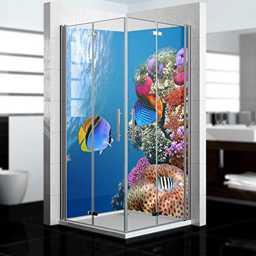 dedeco Eck-Duschrückwand wasserfest Motiv: Ozean V8, UV-Lack matt, 2 x 90x200 cm, Badrückwand, Fliesenersatz fugenlos Wandverkleidung Duschplatte Duschrückwände aus Aluminium, Made in Germany