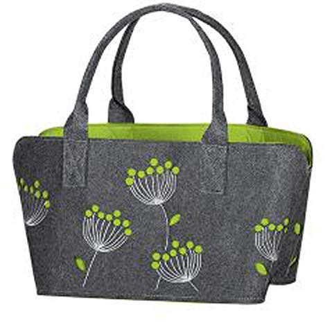 Steinnacher Filztasche mit Dillblüte bestickt Shopper Einkaufstasche 40x26x24cm dunkelgrau mit Grün