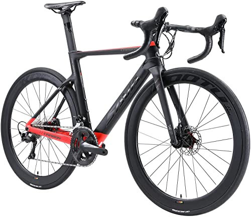 SAVADECK Scheibenbremse Rennrad Carbon,R08 28 Zoll Carbon Fahrrad mit Shimano ULTEGRA R8000 22 Gänge Gruppensatz, R8020 hydraulische Scheibenbremse und Steckachsensystem Voll Carbon (Schwarz rot,47cm)