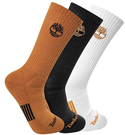 Timberland Herren Halbgepolsterte Doppeltem Logo, Gelb Crew-Socken, Weizen, Medium (3er Pack)
