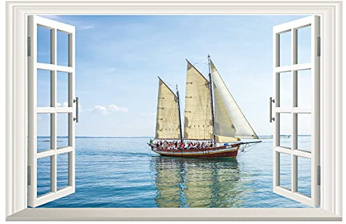Adesivo da parete in vinile 3D con vista sull'oceano e barche a vela, per corridoio, corridoio, bagno, camera da letto, decorazione per la casa