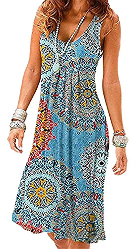 Yming Frauen Schulterfrei Strandkleid Basic Kleid Casual Knielangkleid Große Größe Blauer Jahresring XXXL