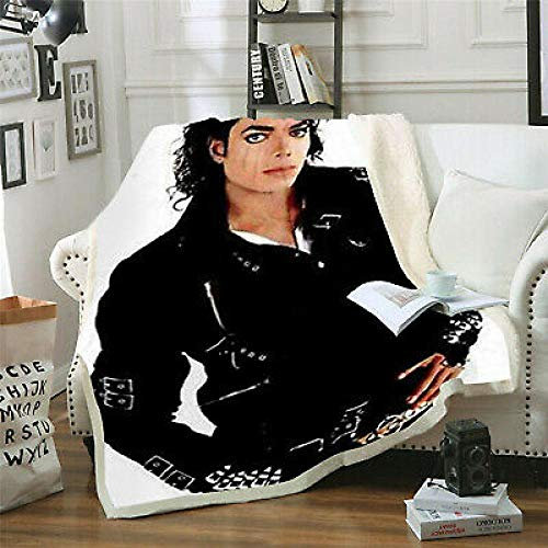 SDFWEWQ Sherpa Flanell Decke Weiß 130x150 cm Michael Jackson Bedruckte Decke Kuscheldecken extra Dicke warm,Super Flausch Fleecedecke als Sofaüberwurf oder Wohnzimmerdecke,Fürsorgliche Geschenk
