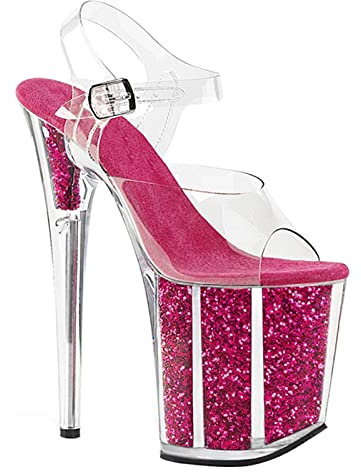 20Cm/7.87In Tacco A Spillo Scarpe con Tacco Alto da Donna Sandali Sexy in Cristallo Donna Open Toe Pole Dance Party Scarpe da Ballo da Sera Plus Size Pompe da Uomo,Rosa,37 EU