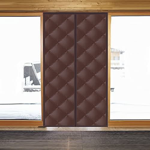 Magnetic Thermal Insulated Door Curtain 160×230 CM,Customizable Air Conditioner Partition Curtain Folding Door Full Frame With Heavy Duty Waterproof Cotton Curtain Oxford for Caravan Doors,Brown