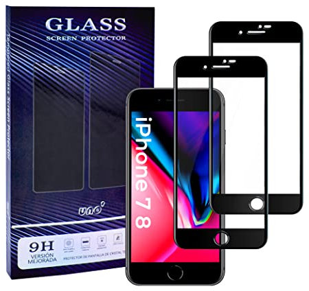 UNO' 2 Pezzi Pellicola Protettiva per iPhone 7/8/SE, Nero, Vetro Temperato 9H, Antigraffio, Senza Bolle, Anti-impronte, HD.