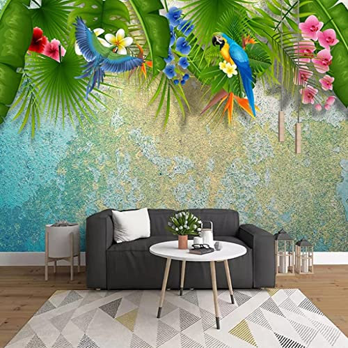fsdgdf Papier peint intissé Nordic Green Leaf Perroquet Fleurs Oiseaux Décoration Murale Poster Tableaux Muraux Tapisserie Photo Trompe l'oeil Salon Chambre art mural Taille personnalisée