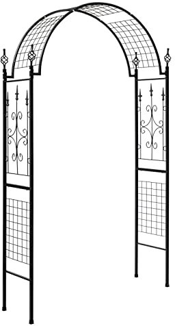Refue Rosenbogen aus Metall stabil Gartenbogen Metall Pergola Rankhilfe Rankgitter mit Verzierung wetterfeste Rankbogen 130x230x40 cm 140x230x40 cm (Farbe : Schwarz, Größe : 130x230x40cm)