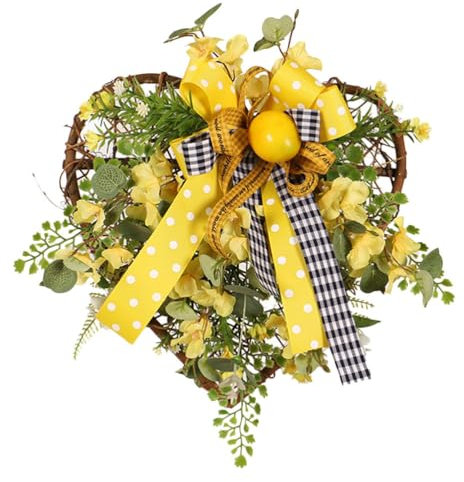 SOIMISS Herz Türkranz Rattan Zitronen Kranz Weidenkranz Frühlingskranz Wandkranz Blumen Dekokranz Girlande Türschild Künstlicher Blumenkranz Wohnzimmer Wanddeko Frühlingsdeko Haustür Landhaus