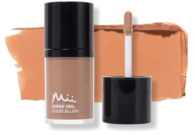 Mii Cosmetics Cheek Veil Liquid Blush | Weightless Liquid Blusher for Cheeks | Brightens with a Natural, Healthy Glow | Buildable & Blendable Makeup Blush | Muted Beige Peach | Aura | 7ml