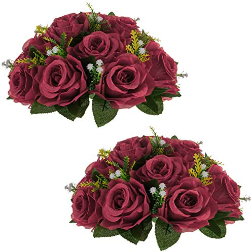 NUPTIO Blume Hochzeit Tafelaufsätze für Tische - 2 Stück 24cm Durchmesser Burgunderrot Künstliche Blumen für Tisch Gefälschte Rose Arrangements für Hochzeiten Geburtstag Party Dekoration