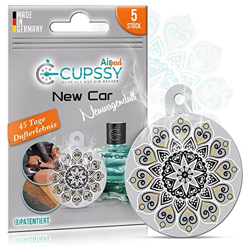 Cupssy® AirPad | New Car, Neuwagen | Parfüm, Duft, Lufterfrischer, Parfümträger, Duftpad Fahrzeug Innenraum, Duftbaum | neutralisiert schlechte Gerüche | neuwertige Atmosphäre | 5er Set