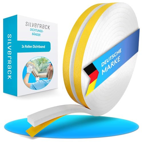 SilverRack 8m Dichtungsband selbstklebend Weiß [12 mm x 6 mm] - Schaumstoff Klebeband für Tür Dichtung, Fensterdichtung - Türdichtung Abdichtungsband - Fenster abdichten - Dichtband Isolierung