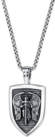 PikaLF Engelsflügel Halskette für Männer, Flügel Schwert Kreuz Anhänger mit 23,6 Kette, Heiliger Michael der Erzengel Amulett, Punk Engel Schmuck
