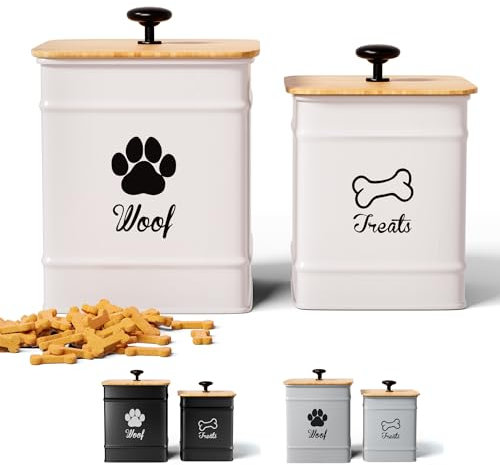 Hunde-Leckerli-Behälter, luftdicht, 2er-Set, 20 x 15 cm und 17,8 x 12,7 cm, Eisen-Gläser für Leckerlis, mit luftdichtem Bambusdeckel, 20 Tassen Fassungsvermögen, Leckerli-Behälter-Set, Keksdose für