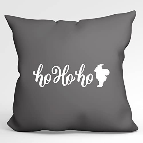 huuraa Kissen Ho Ho Ho Weihnachtsmann Deko Zierkissenbezug Größe 40x40cm Steel Grey mit Motiv zu Weihnachten Geschenk Idee für Freunde und Familie