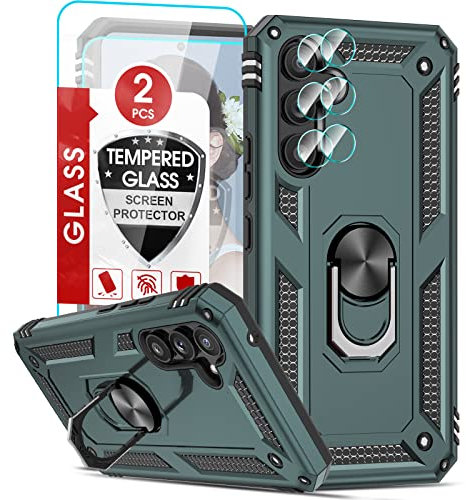 LeYi Hülle für Samsung Galaxy A54 5G Ringhalter Handyhülle mit 2*Hartglas Handyfolie& 2*Kamerafolie, Robust Fallschutz Schutzhülle Stehfunktion Case Eckenschutz Handy Hüllen Outdoor Cover Grün