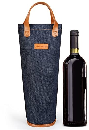 Kato Tirrinia Wine Cooler Picnic Bag, Single Bottle Wine Carrier Insulated, Padded Thermal Wine Tote Bag for Beach, Wine Lover, Dark Blue